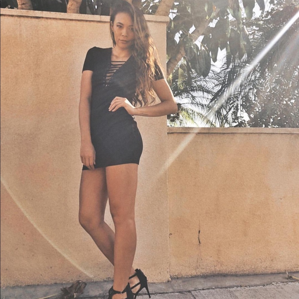 Forever 21 black mini dress w/ cross front detail